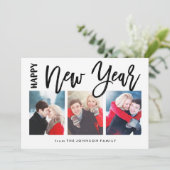 ブラシ付き新年ホリデーコラージュ3フォトカード シーズンカード (スタンド正面)