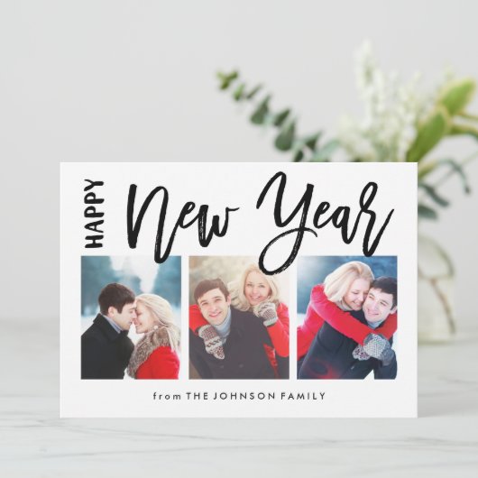 ブラシ付き新年ホリデーコラージュ3フォトカード シーズンカード (スタンド正面)