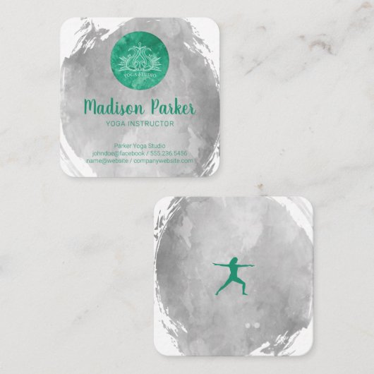 ブラシ付き水彩 |ヨガスタジオ |インストラクター スクエア名刺 (正面/裏面)