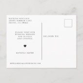 ブラシ付き白いスクリプトの延期結婚日時 案内ポストカード (裏面)