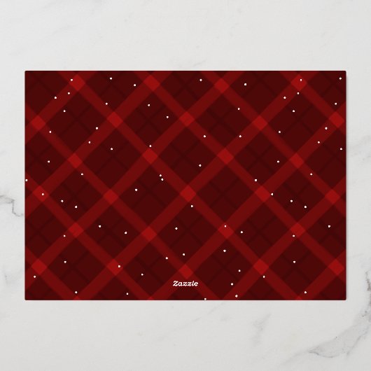 ブラシ付き赤い格子模様メリークリスマスノンフォト 箔シーズンカード (裏面)