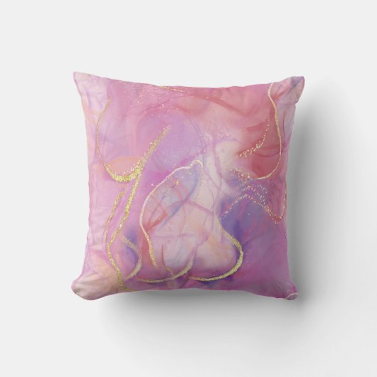 ブラシ付き金ゴールドでピンクと白の大理石の仕上げ クッション (正面)
