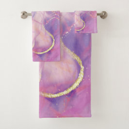 ブラシ付き金ゴールドでピンクと白の大理石の仕上げ バスタオルセット