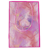 ブラシ付き金ゴールドでピンクと白の大理石の仕上げ ミディアムペーパーバッグ (正面)