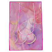 ブラシ付き金ゴールドでピンクと白の大理石の仕上げ ミディアムペーパーバッグ (裏面)