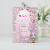 ブラシ付き金ゴールドでピンクと白の大理石の仕上げ 出欠カード (スタンド正面)