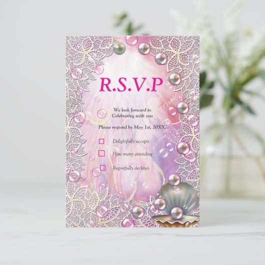 ブラシ付き金ゴールドでピンクと白の大理石の仕上げ 出欠カード (スタンド正面)