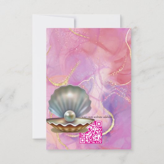 ブラシ付き金ゴールドでピンクと白の大理石の仕上げ 出欠カード (裏面)