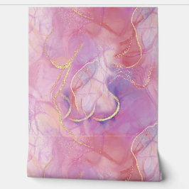 ブラシ付き金ゴールドでピンクと白の大理石の仕上げ 壁紙