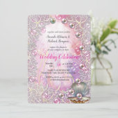 ブラシ付き金ゴールドでピンクと白の大理石の仕上げ 招待状 (スタンド正面)