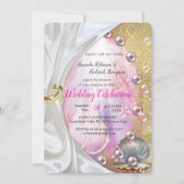 ブラシ付き金ゴールドでピンクと白の大理石の仕上げ 招待状 (正面)