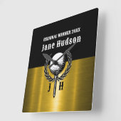 ブラシ付き金ゴールドカスタムゴルフモノグラムデザイン スクエア壁時計 (傾斜)