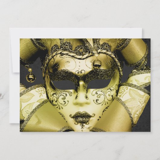 ブラシ付き金ゴールドマスカレード誕生日 招待状 (裏面)