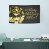 ブラシ付き金ゴールドマスカレード誕生日 横断幕 (トレードショー)