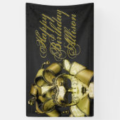 ブラシ付き金ゴールドマスカレード誕生日 横断幕 (縦)