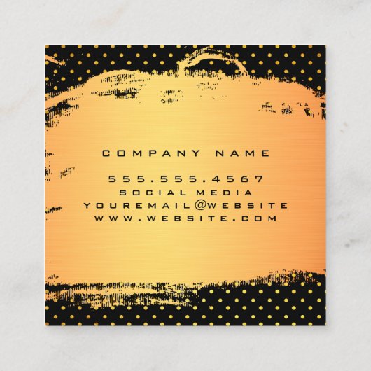 ブラシ付き金ゴールド水玉模様サロン スクエア名刺 (裏面)