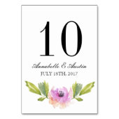 ブラシ付き開花 | 水彩表結婚カード テーブルナンバー (裏面)