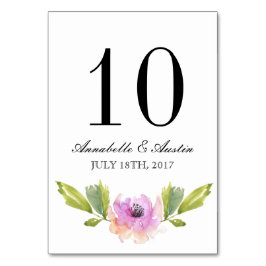 ブラシ付き開花 | 水彩表結婚カード テーブルナンバー