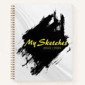 ブラシ付き黒と白スパイラルスケットブック ノートブック (正面)