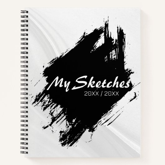 ブラシ付き黒と白スパイラルスケットブック ノートブック (正面)