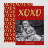 ブラシ付きXOXOゴールドフォイルバレンタインデーのフォトカード シーズンカード (正面/裏面)