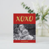 ブラシ付きXOXOゴールドフォイルバレンタイン写真はがき シーズンポストカード (スタンド正面)