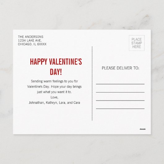 ブラシ付きXOXOゴールドフォイルバレンタイン写真はがき シーズンポストカード (裏面)