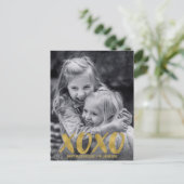 ブラシ付きXOXOゴールドフォイルバレンタイン写真はがき シーズンポストカード (スタンド正面)