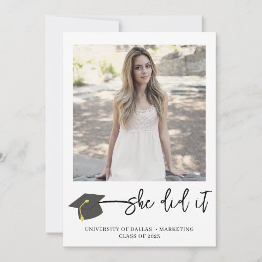 ブラシ付モダンき大学院キャップ写真卒業 案内状 (正面)