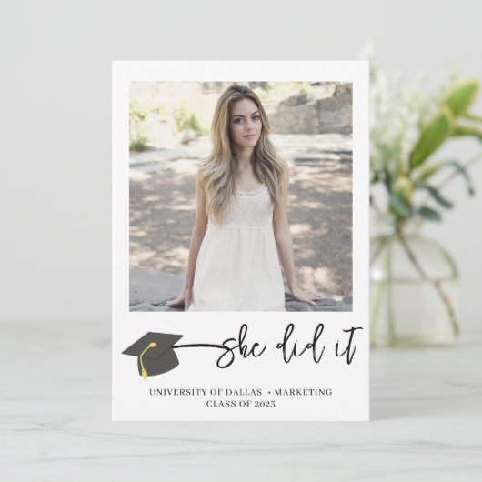 ブラシ付モダンき大学院キャップ写真卒業 案内状 (スタンド正面)