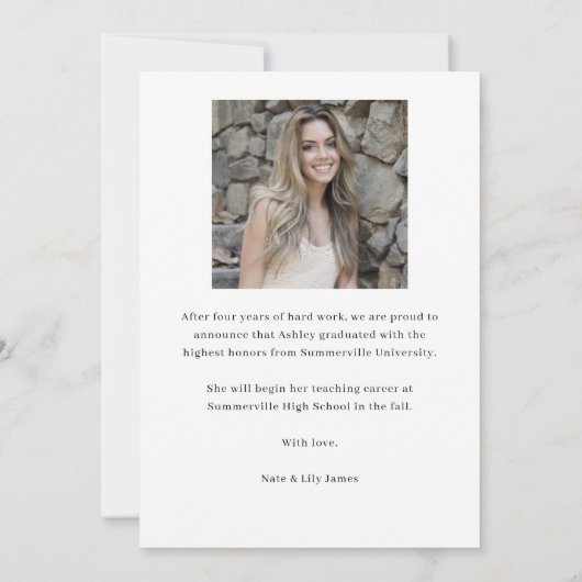 ブラシ付モダンき大学院キャップ写真卒業 案内状 (裏面)