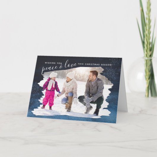 ブラシ写真スノーフレーク平和と愛のクリスマス シーズンカード (正面)