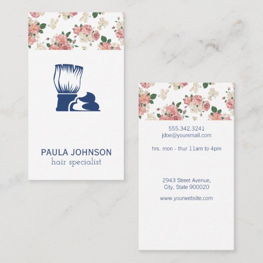 ブラシ及びシェービングクリーム花模様 名刺 (正面/裏面)