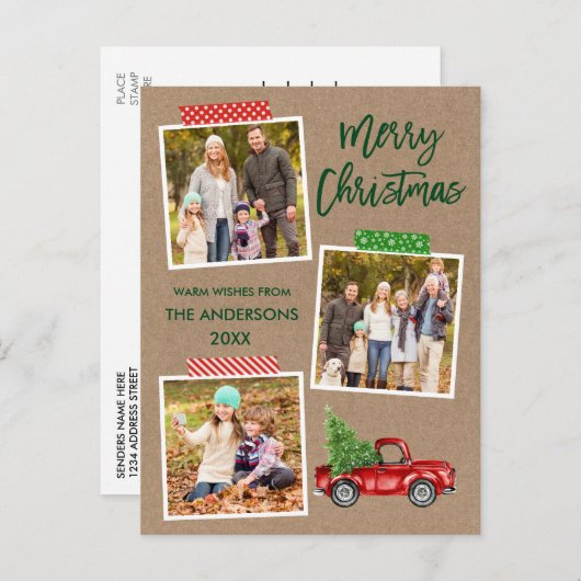 ブラシ台本クラフトテープトラッククリスマスクラフト ポストカード (正面/裏面)