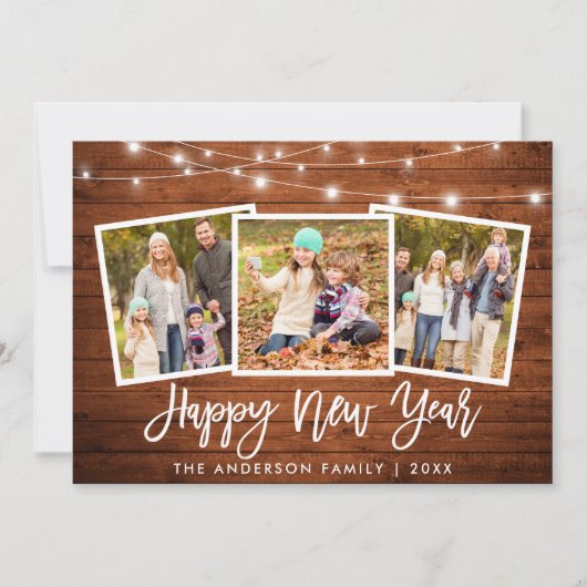 ブラシ台本ライトウッド3写真新年おめでとう シーズンカード (正面)