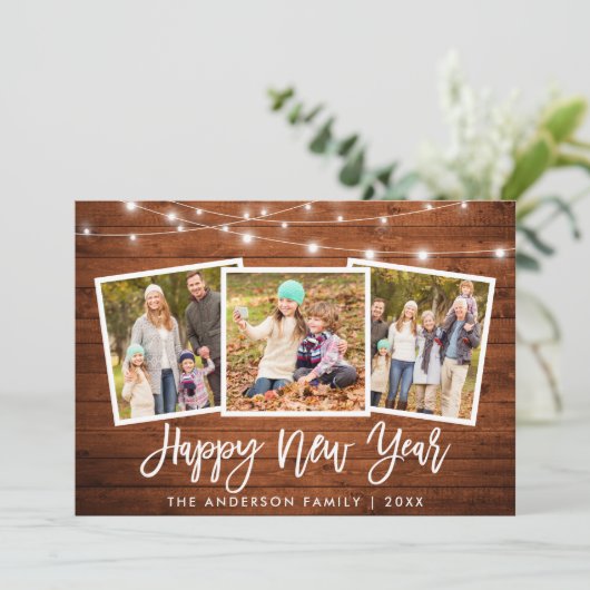 ブラシ台本ライトウッド3写真新年おめでとう シーズンカード (スタンド正面)