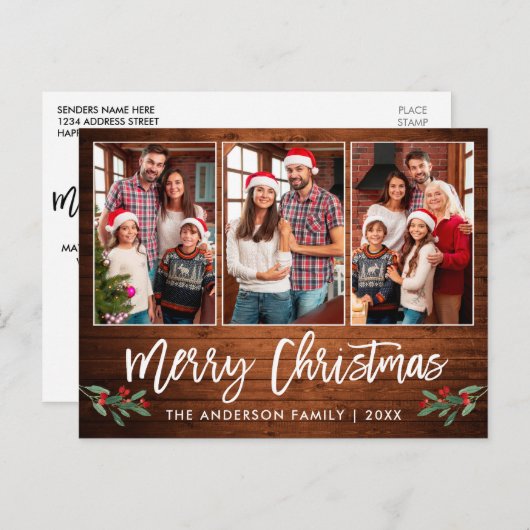 ブラシ台本木の緑3フォトクリスマス ポストカード (正面/裏面)