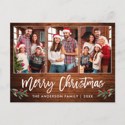 ブラシ台本木の緑3フォトクリスマス ポストカード (正面)