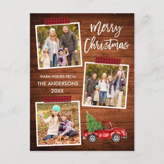 ブラシ台本格子縞クラフトテープウッドトラッククリスマス ポストカード (正面)