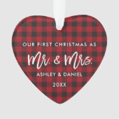 ブラシ台本赤い格子縞の初めてのクリスマス夫人 オーナメント (正面)