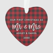 ブラシ台本赤い格子縞の初めてのクリスマス夫人 オーナメント (裏面)