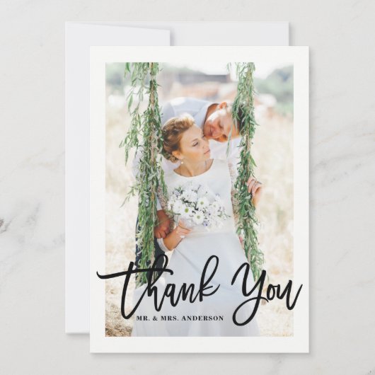 ブラシ手レタリング写真結婚の感謝 サンキューカード (正面)