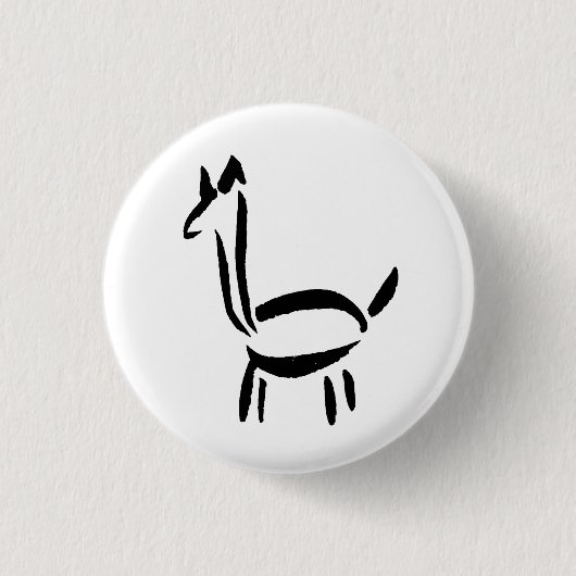 ブラシ描きのリャマ アルパカ 馬 動物 缶バッジ (正面)