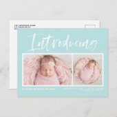 ブラシ書道ライトブルーフォトコラージュ誕生 案内ポストカード (正面/裏面)