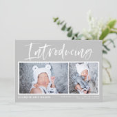 ブラシ書道灰色の写真コラージュ誕生 案内状 (スタンド正面)