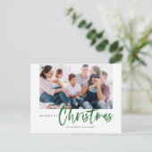 ブラシ書道緑のメリークリスマス写真 シーズンポストカード (スタンド正面)