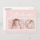 ブラシ書道赤面ピンクフォトコラージュ誕生 案内ポストカード (正面/裏面)