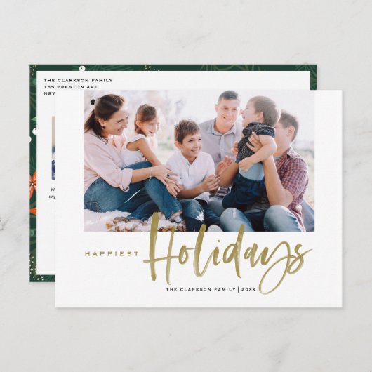 ブラシ書道金ゴールド最も幸せな休日の写真 シーズンポストカード (正面/裏面)