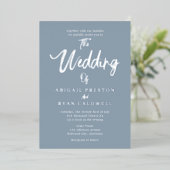 ブラシ書道4フォトブルー結婚ズ 箔招待状 (立ち正面)