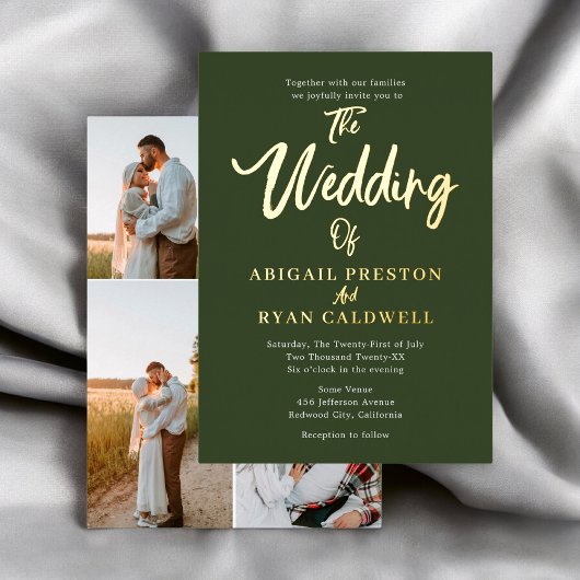 ブラシ書道4フォトミニマル結婚リスト 箔招待状